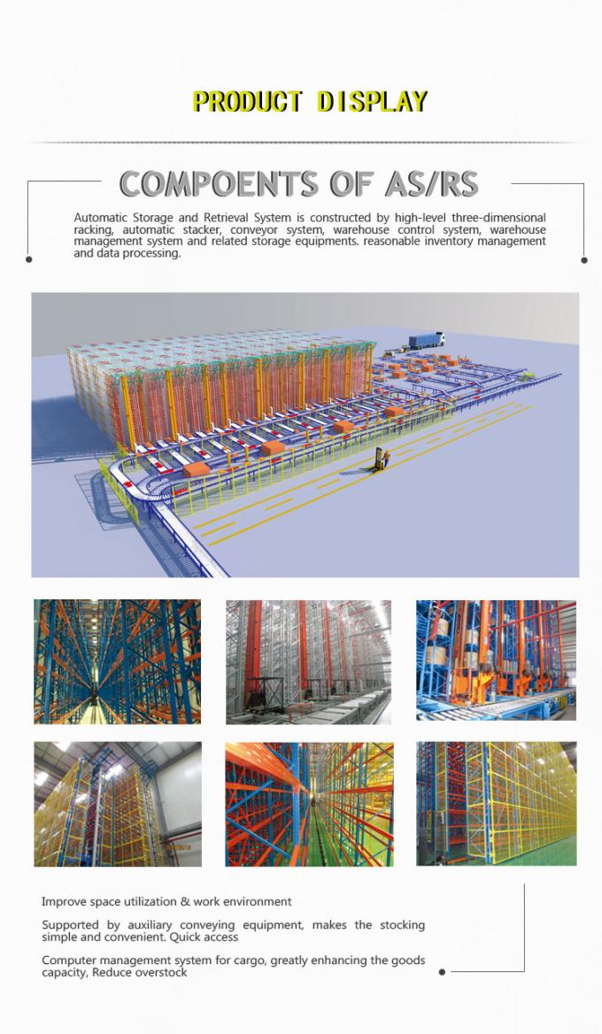 OEM স্টোরেজ সম্পূর্ণ স্বয়ংক্রিয় গুদাম সিস্টেম ASRS হলুদ নীল রঙ 0