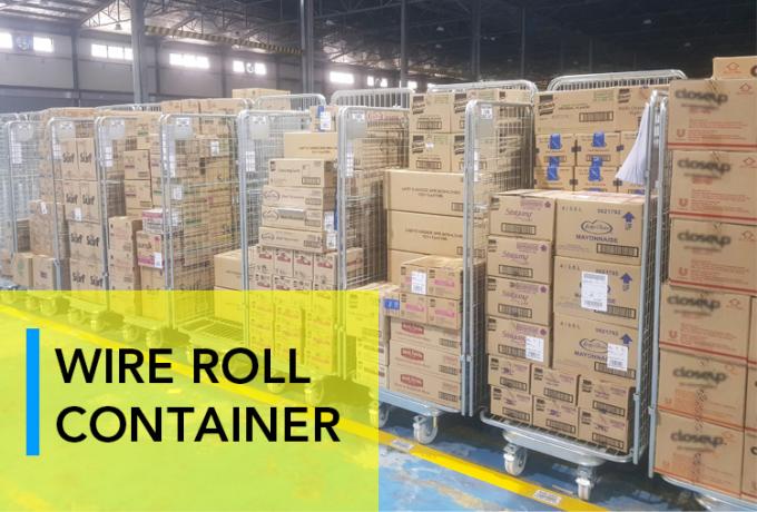 ওয়্যার জাল ইস্পাত নেস্টিং সিকিউরিটি রোল কেজ ট্রলি ভাঁজ গুদাম স্টোরেজ জন্য 0